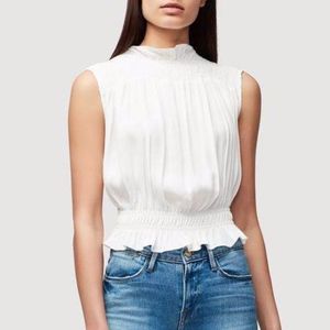 FRAME Denim Smocked Yoke White Top Sz Small